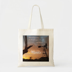 Windmill / Saguaro Cactus Skeleton / Sunset /Quote Tote Bag
