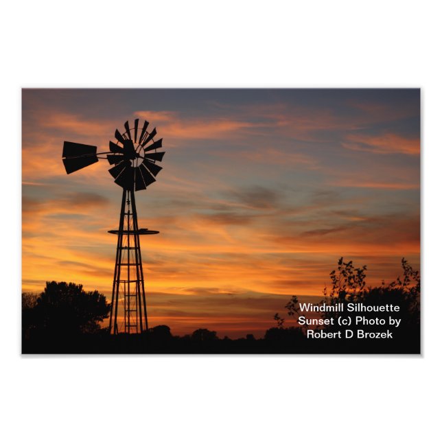 Windmill Silhouette Sunset Photo (Front)