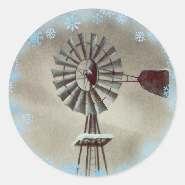 WINDMILL & SNOWFLAKES by SHARON SHARPE Classic Round Sticker (Front)