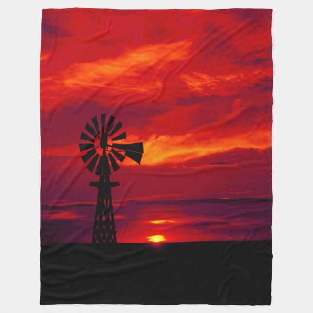 Windmill Sunset Fleece Blanket (Front)