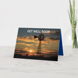 Windmill Sunset with clouds Get Well card