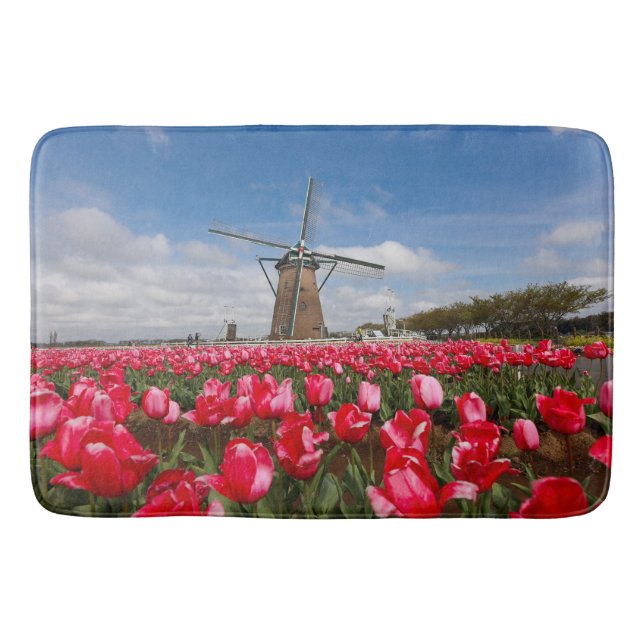 Windmill & Tulips Scene Bath Mat (Front)