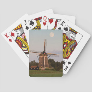 Windmill under a full moon playing cards