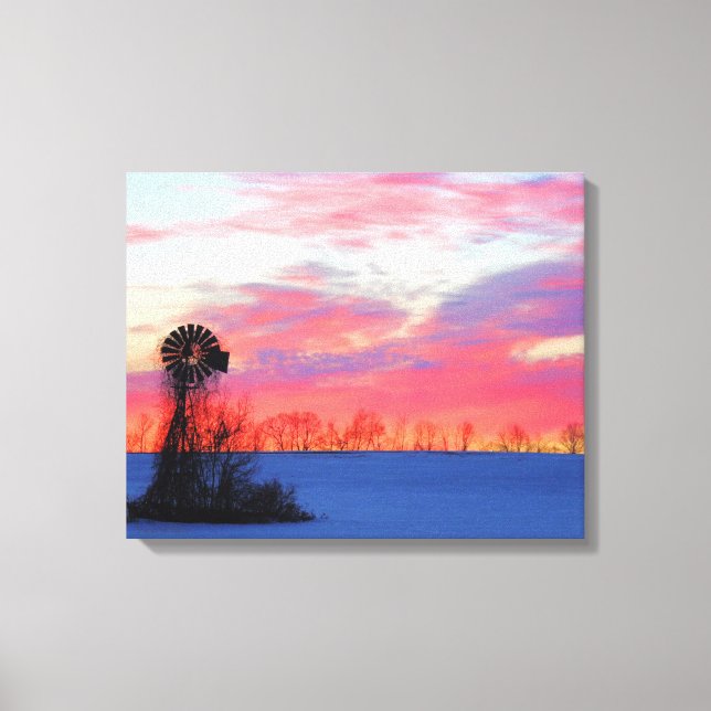Windmill with Pink Sunrise Canvas Print (Front)