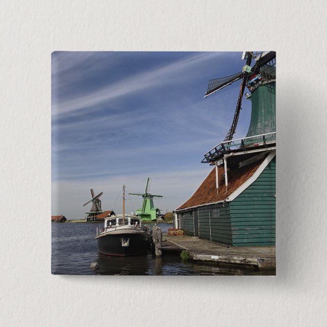 Windmill, Zaanse Schans, Holland, Netherlands 2 Inch Square Button (Front)
