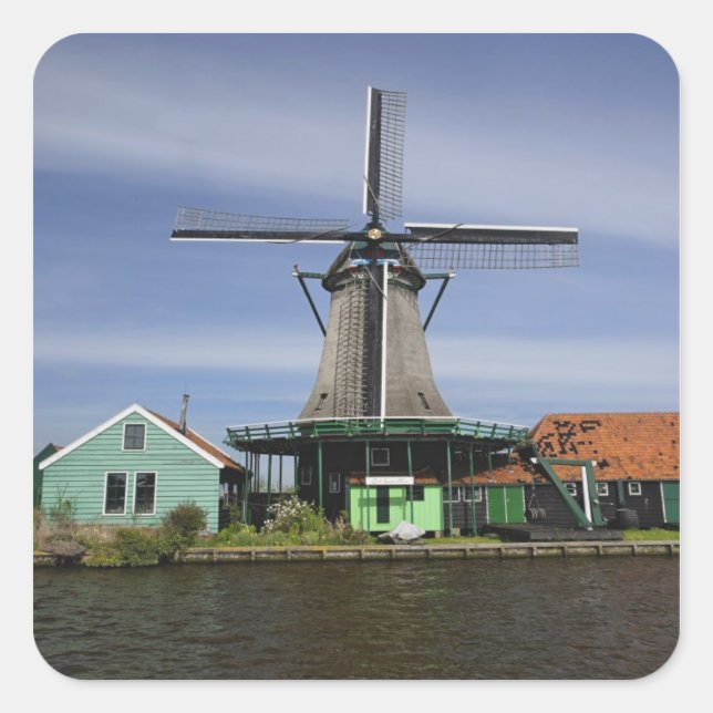 Windmill, Zaanse Schans, Holland, Netherlands 3 Square Sticker (Front)
