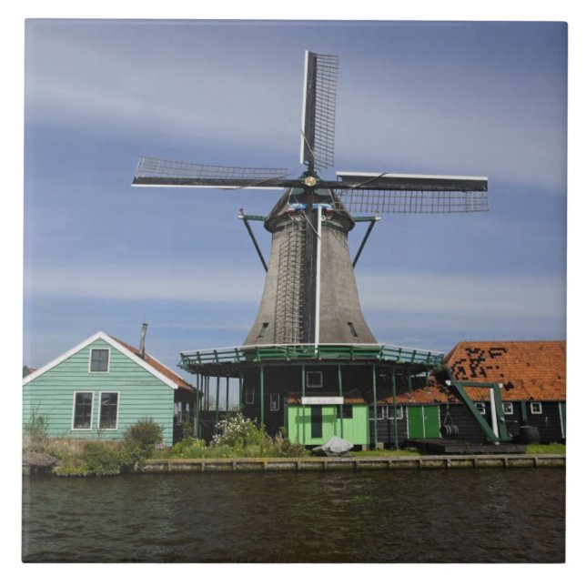 Windmill, Zaanse Schans, Holland, Netherlands 3 Tile (Front)