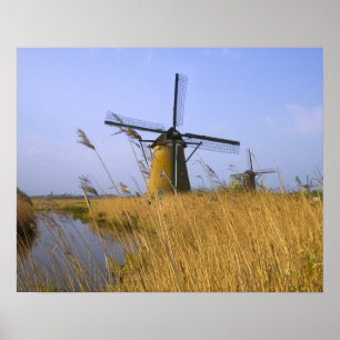 Windmills along the canal in Kinderdijk, 2 Poster
