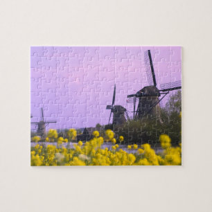 Windmills along the canal in Kinderdijk, Jigsaw Puzzle