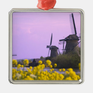 Windmills along the canal in Kinderdijk, Metal Ornament