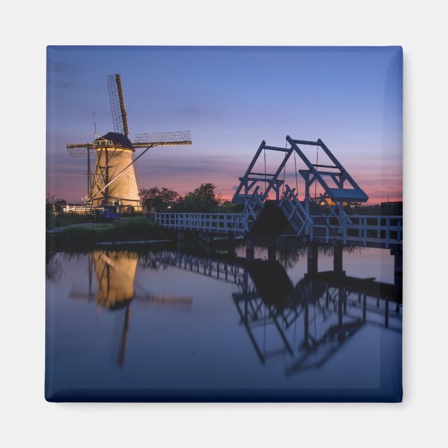 Windmills and a drawbridge at sunset magnet (Front)
