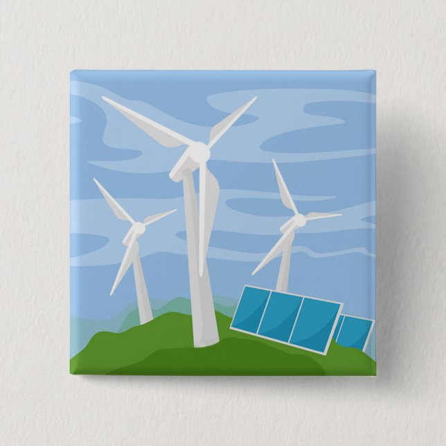 Windmills and Solar Cells 2 Inch Square Button (Front)