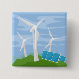 Windmills and Solar Cells 2 Inch Square Button