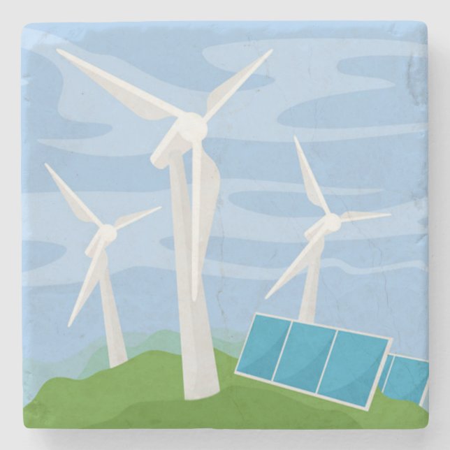 Windmills and Solar Cells Stone Coaster (Front)