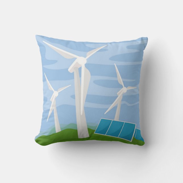 Windmills and Solar Cells Throw Pillow (Front)