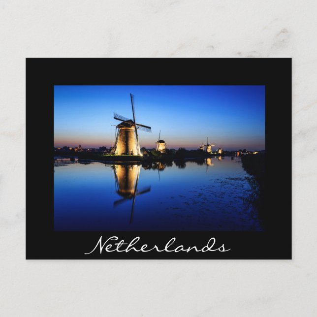 Windmills at Blue Hour black postcard (Front)