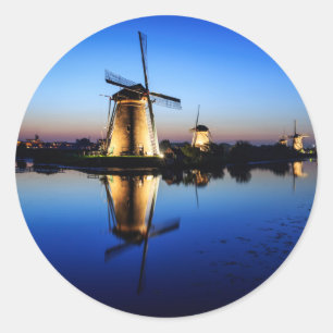Windmills at Blue Hour round sticker