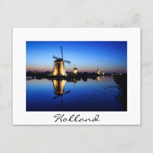 Windmills at Blue Hour white text postcard