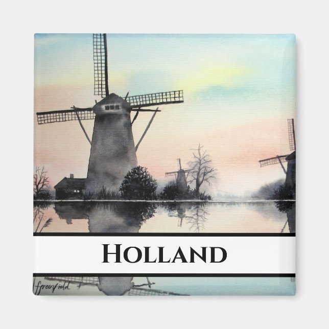 Windmills at dawn- Watercolor Painting Magnet (Front)