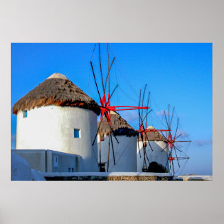 Windmills at Mykonos Town Poster