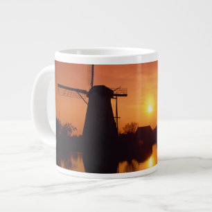 Windmills at sunset, Kinderdijk, Netherlands Large Coffee Mug
