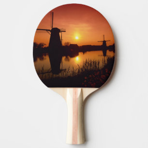 Windmills at sunset, Kinderdijk, Netherlands Ping Pong Paddle