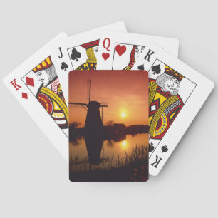 Windmills at sunset, Kinderdijk, Netherlands Playing Cards