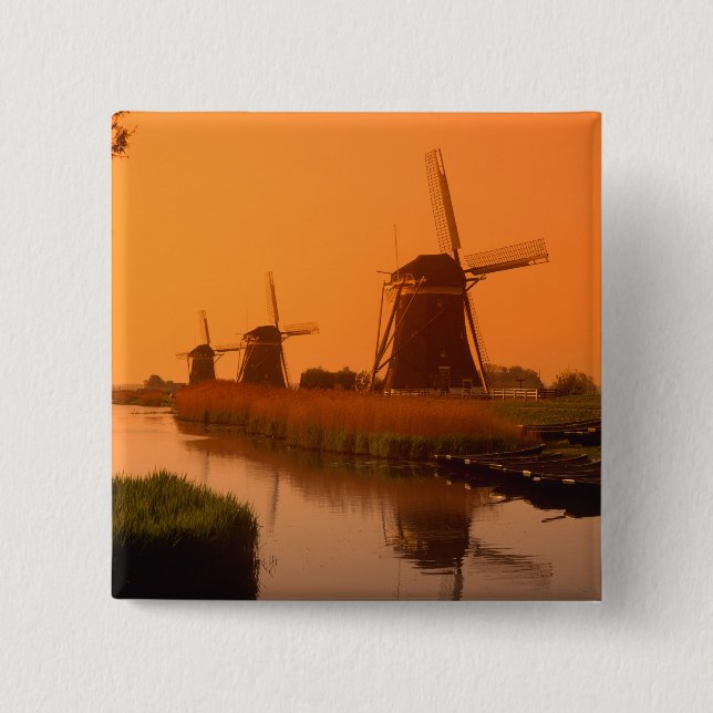 Windmills at sunset, Leidschendam, Netherlands 2 Inch Square Button (Front)