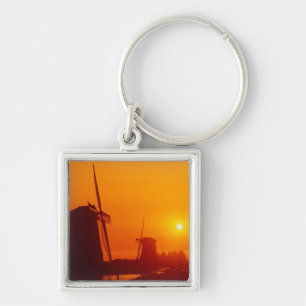 Windmills at sunset, Schermerhorn, Netherlands Keychain