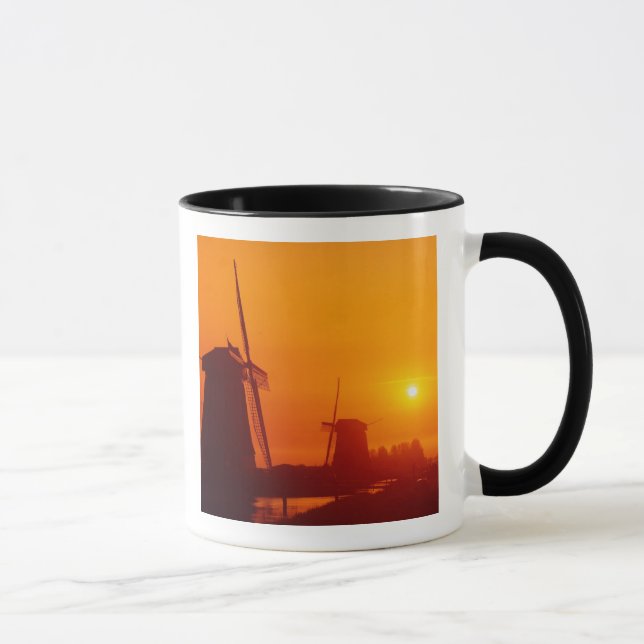 Windmills at sunset, Schermerhorn, Netherlands Mug (Right)