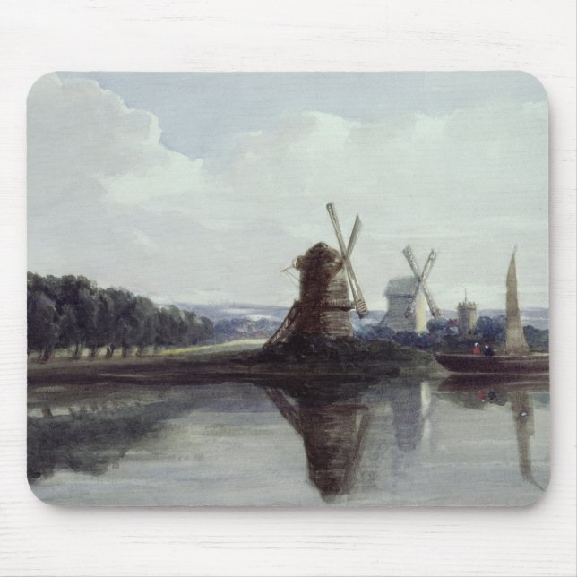 Windmills by a River, 19th century Mouse Pad (Front)