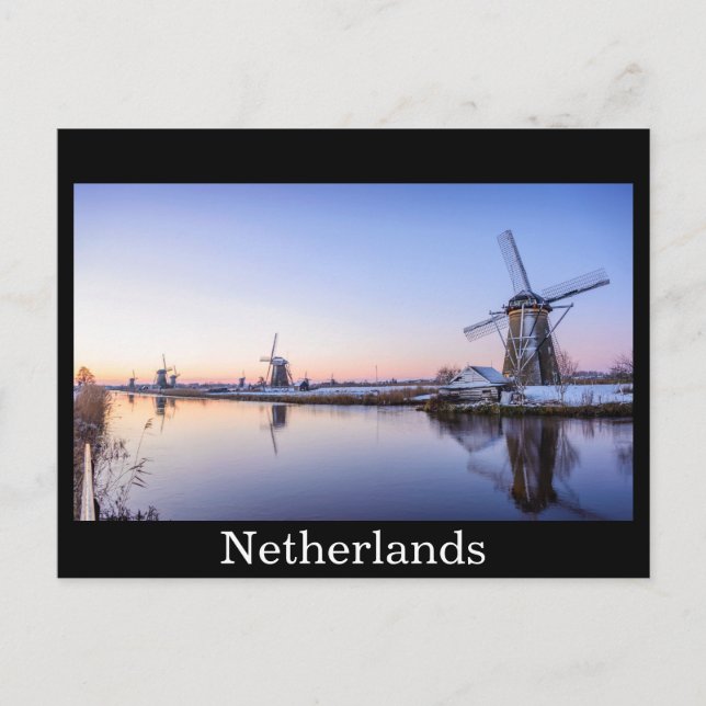 Windmills en hiver noir carte postale (Devant)