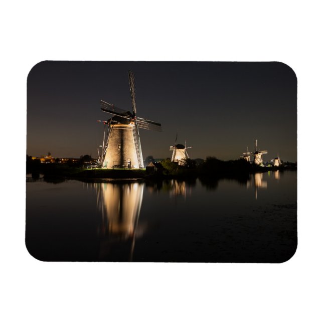 Windmills illuminated at night rectangle magnet (Horizontal)