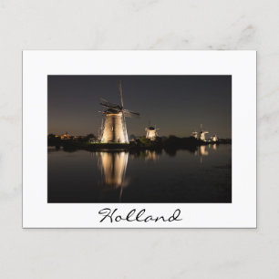 Windmills illuminated at night white postcard
