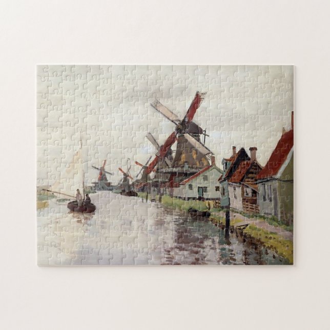 Windmills in Holland Monet Fine Art Jigsaw Puzzle (Horizontal)