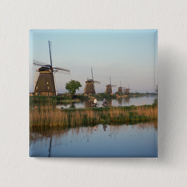 Windmills, Kinderdijk, Netherlands 2 Inch Square Button (Front)
