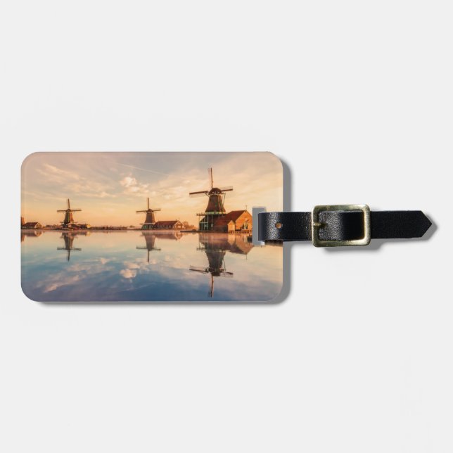 Windmills Kinderdijk Netherlands stylized Luggage Tag (Front Horizontal)