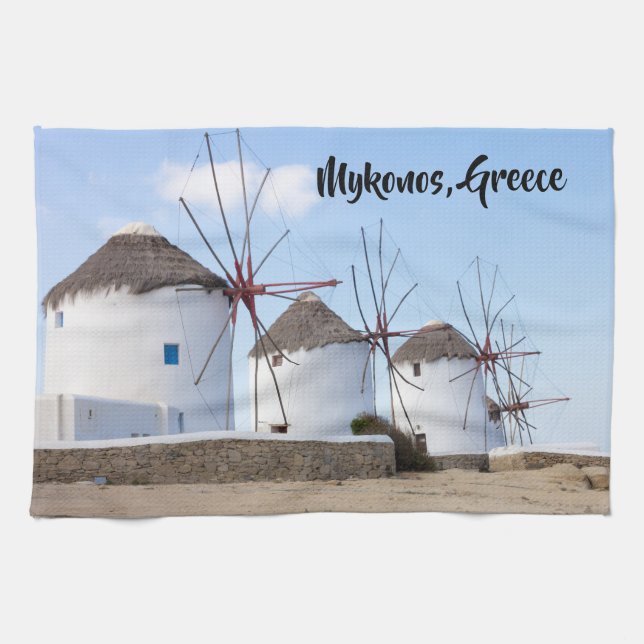 Windmills, Mykonos, Greece Kitchen Towel (Horizontal)