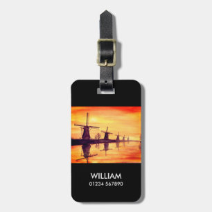 Windmills Sunset - Watercolor Painting Luggage Tag