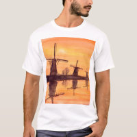 Windmills Sunset - Watercolor Painting
