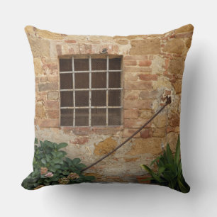 Window and ancient stone wall, Pienza, Italy Throw Pillow