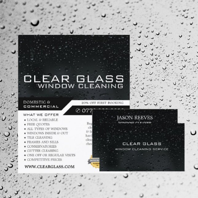 Window at Night, Window Cleaner, Cleaning Service Business Card (Creator Uploaded)