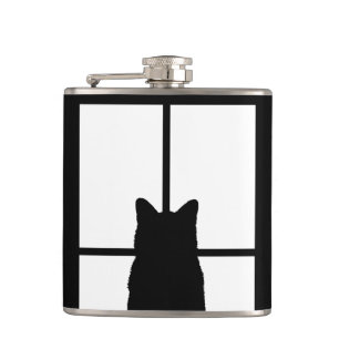 Window Black Cat Click to Customize a colour decor Hip Flask