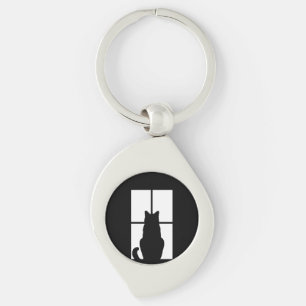 Window Black Cat Click to Customize a colour decor Keychain