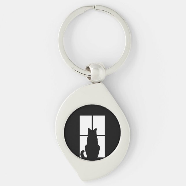 Window Black Cat Click to Customize a colour decor Keychain (Front)