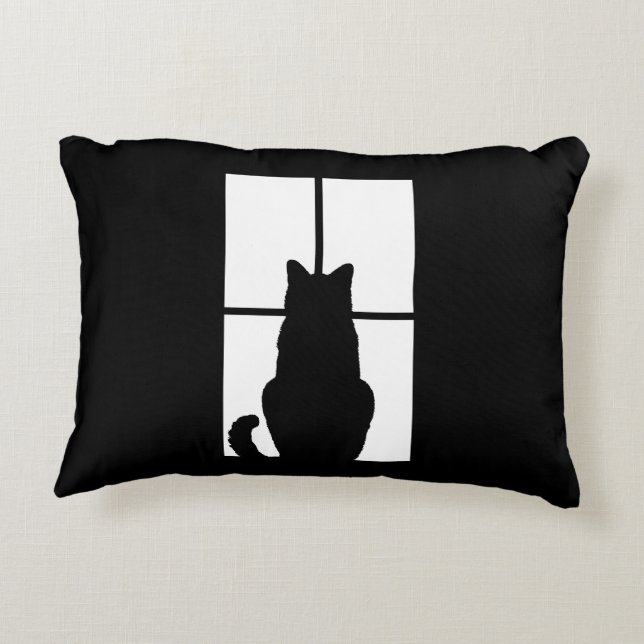 Window Cat Click to Customize Colour Background Decorative Pillow (Back)