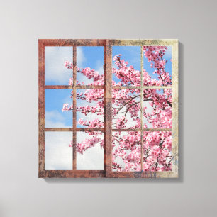 Window Cherry Blossom Tree Canvas Print