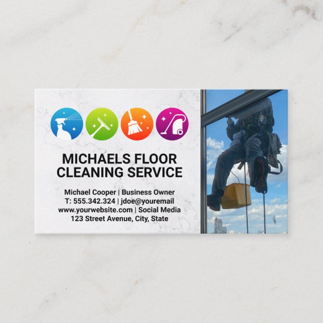 Window Cleaner | Cleaning Services Icon Business Card (Front)