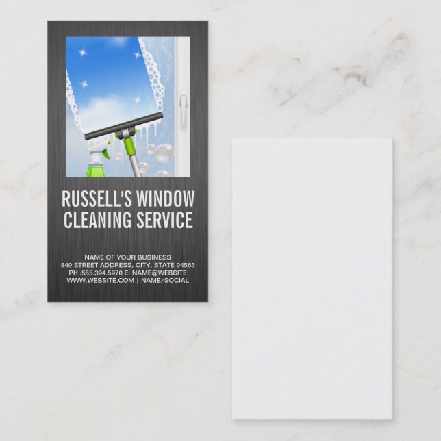 Window Cleaning Services | Metal Background Business Card (Front/Back)