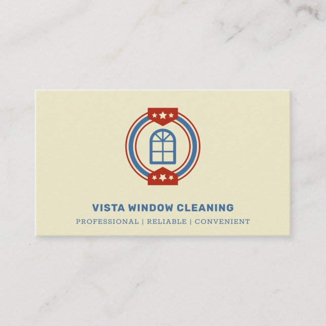 Window Cleaning Vintage Blue & Red Business Card (Front)